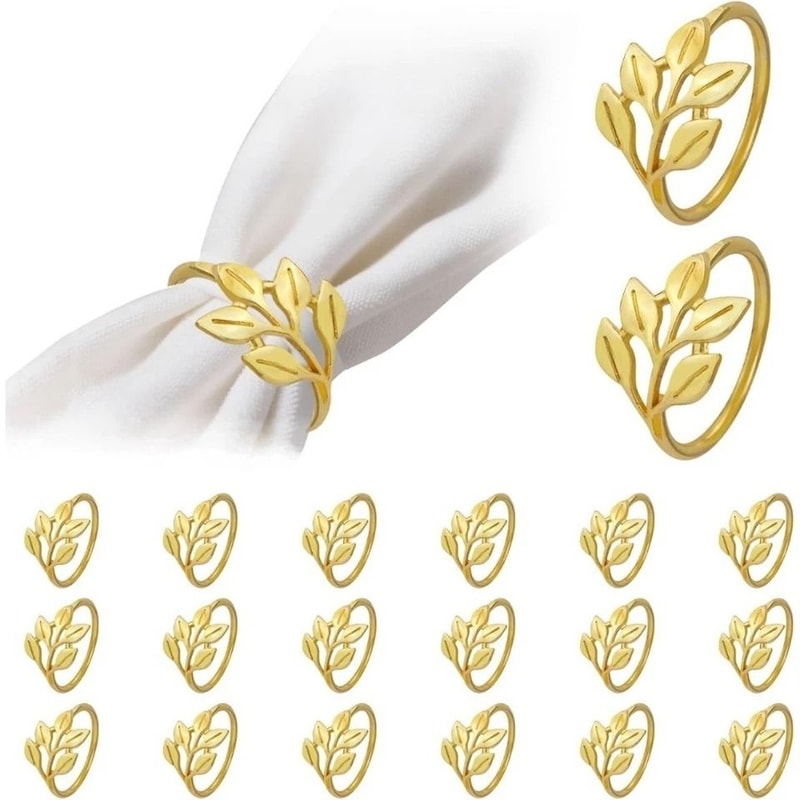 Gold Leaf Napkin Rings Set Of For Wedding Table Decor And Elegant Dinner Parties 1