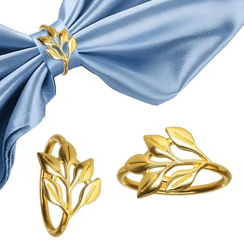 Gold Leaf Napkin Rings Set Of For Wedding Table Decor And Elegant Dinner Parties 2