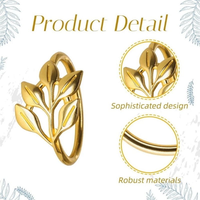 Gold Leaf Napkin Rings Set Of For Wedding Table Decor And Elegant Dinner Parties 3