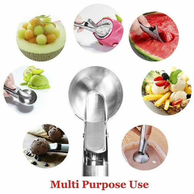 Stainless Steel Ice Cream Scoop With Trigger Release For Cookies Melon And Frozen Desserts 4