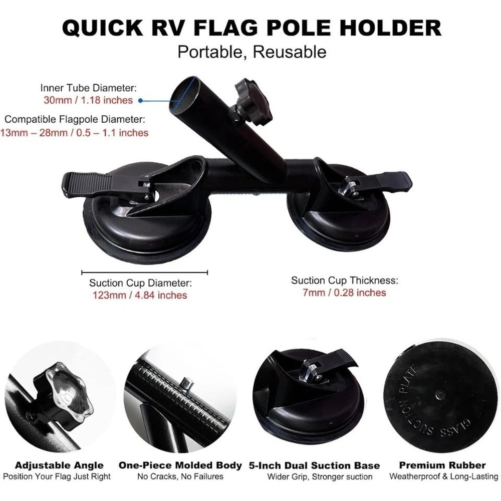 Quick Install RV Flag Pole Mount Suction Cup Holder Heavy Duty No Drill Camper Flag Bracket 1