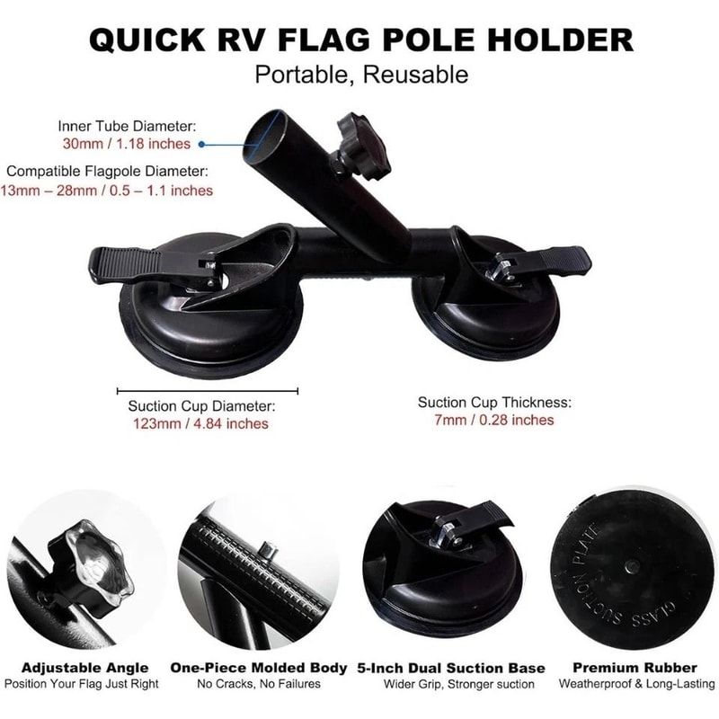 Quick Install RV Flag Pole Mount Suction Cup Holder Heavy Duty No Drill Camper Flag Bracket 1