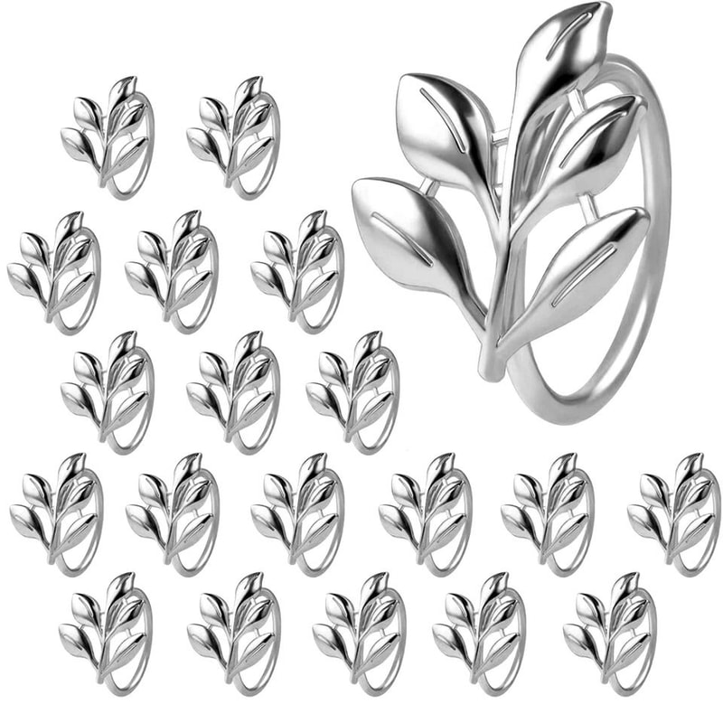 Silver Leaf Napkin Rings Set Of 20 For Christmas Wedding Table Decor 0