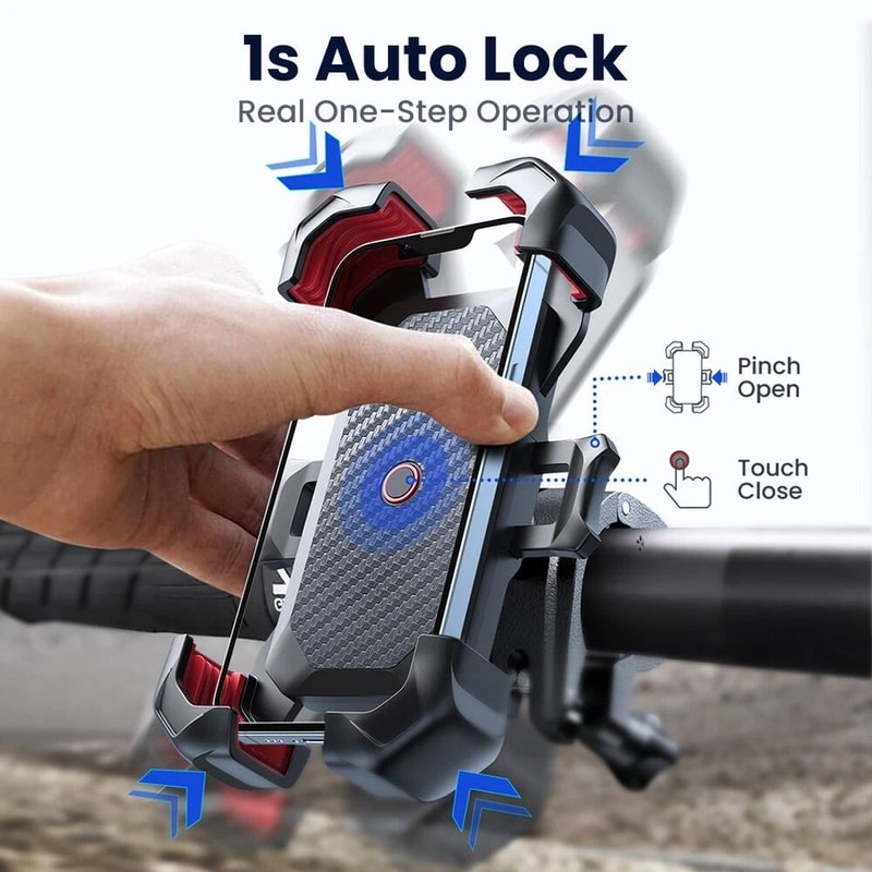 Auto Lock Motorcycle Phone Mount AntiShake Handlebar Phone Mount For Bikes And Scooters 1