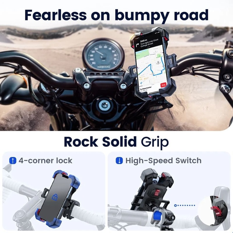 Auto Lock Motorcycle Phone Mount AntiShake Handlebar Phone Mount For Bikes And Scooters 2