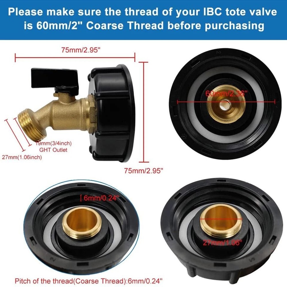 IBC Tote Adapter Coarse Thread To Garden Hose Brass Valve 3