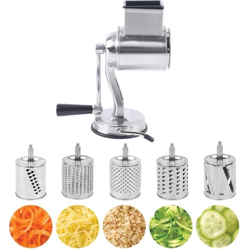 Stainless Steel Rotary Cheese Grater Hand Crank Vegetable Drum Slicer 2