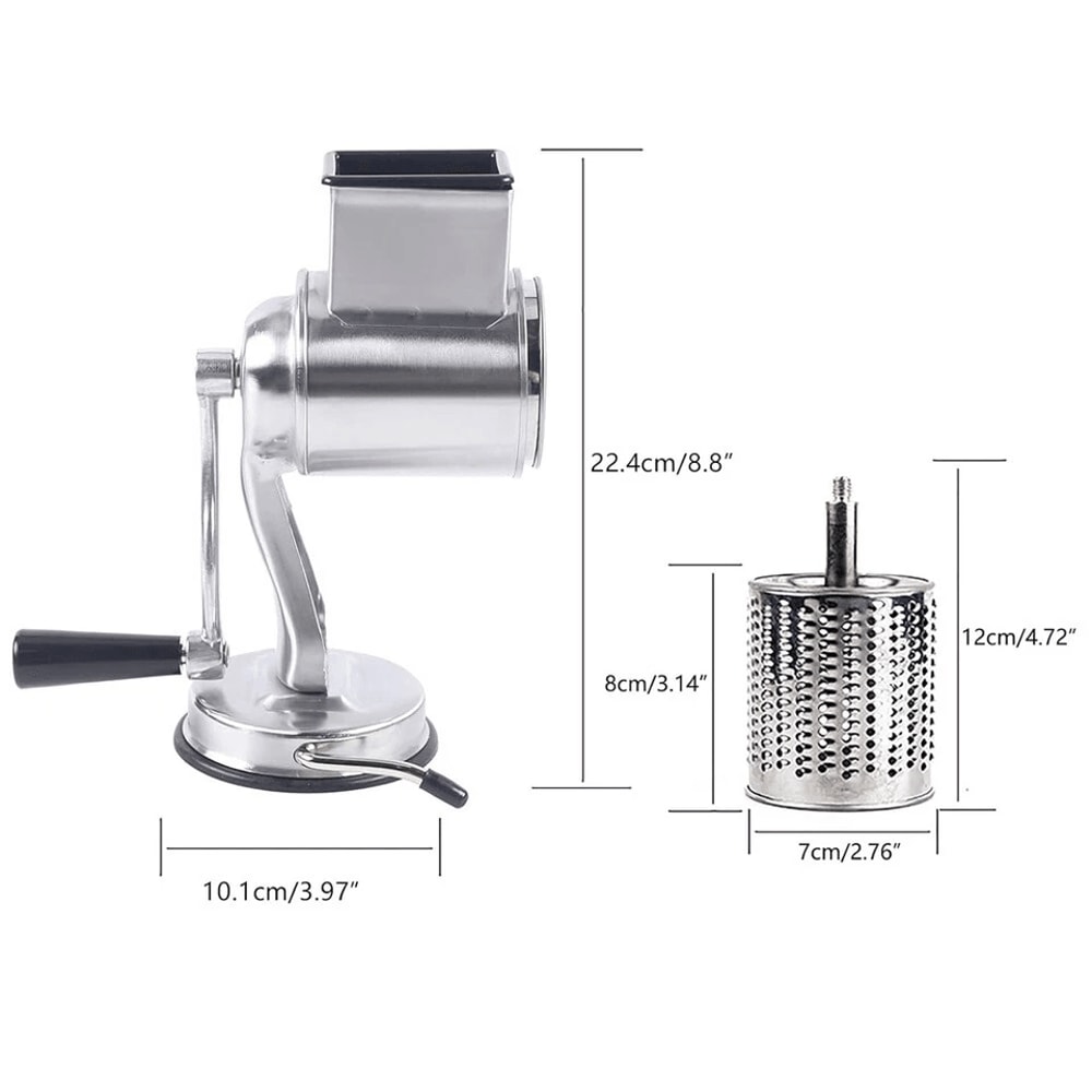 Stainless Steel Rotary Cheese Grater Hand Crank Vegetable Drum Slicer 10