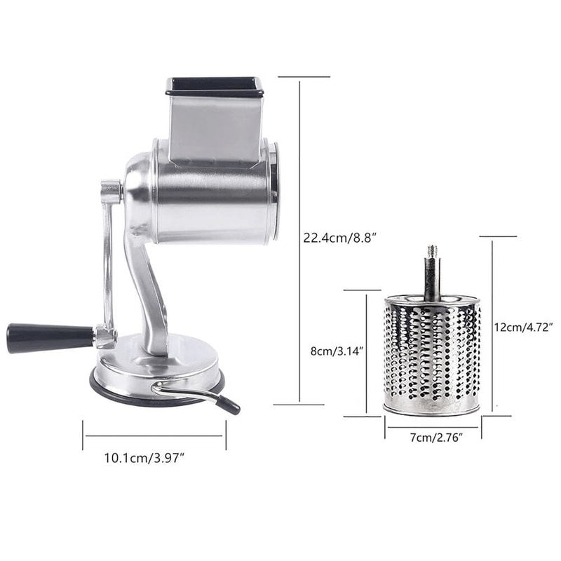 Stainless Steel Rotary Cheese Grater Hand Crank Vegetable Drum Slicer 10