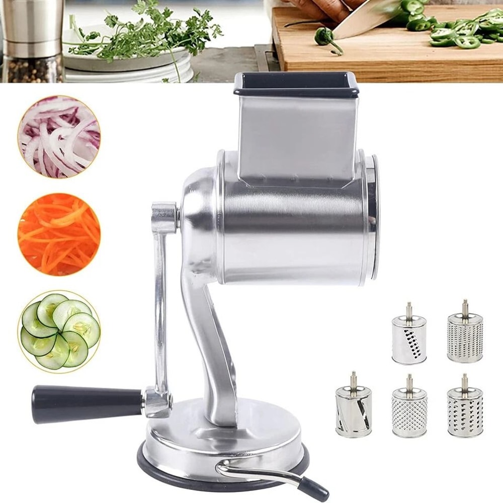 Stainless Steel Rotary Cheese Grater Hand Crank Vegetable Drum Slicer 4
