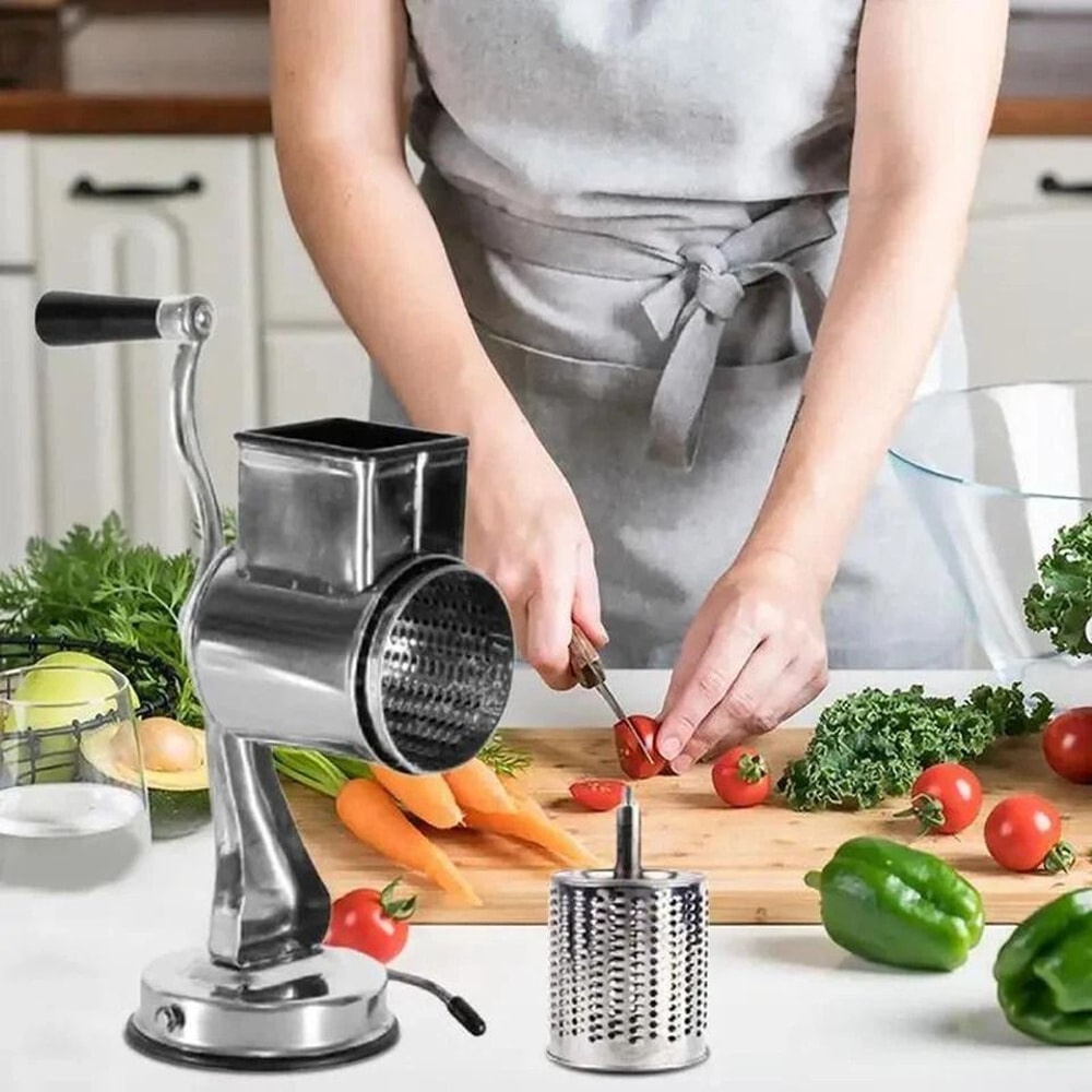 Stainless Steel Rotary Cheese Grater Hand Crank Vegetable Drum Slicer 0