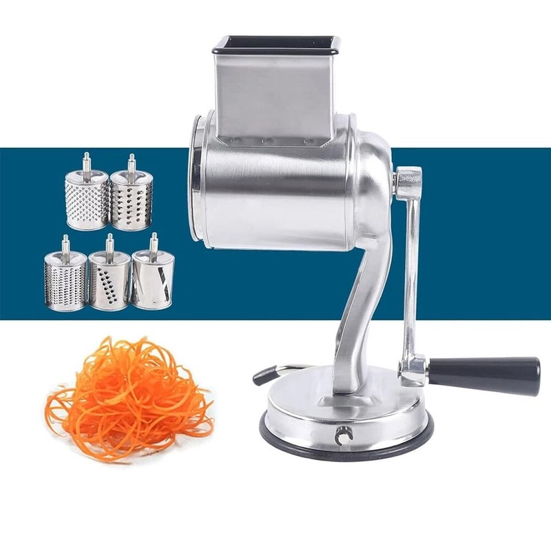 Stainless Steel Rotary Cheese Grater Hand Crank Vegetable Drum Slicer 6