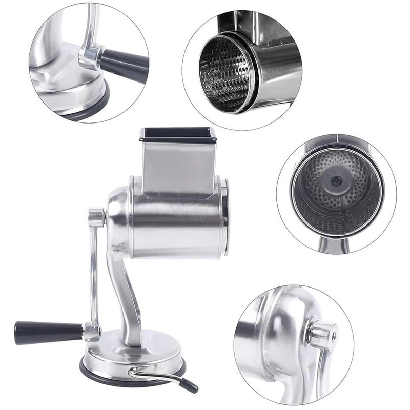 Stainless Steel Rotary Cheese Grater Hand Crank Vegetable Drum Slicer 8
