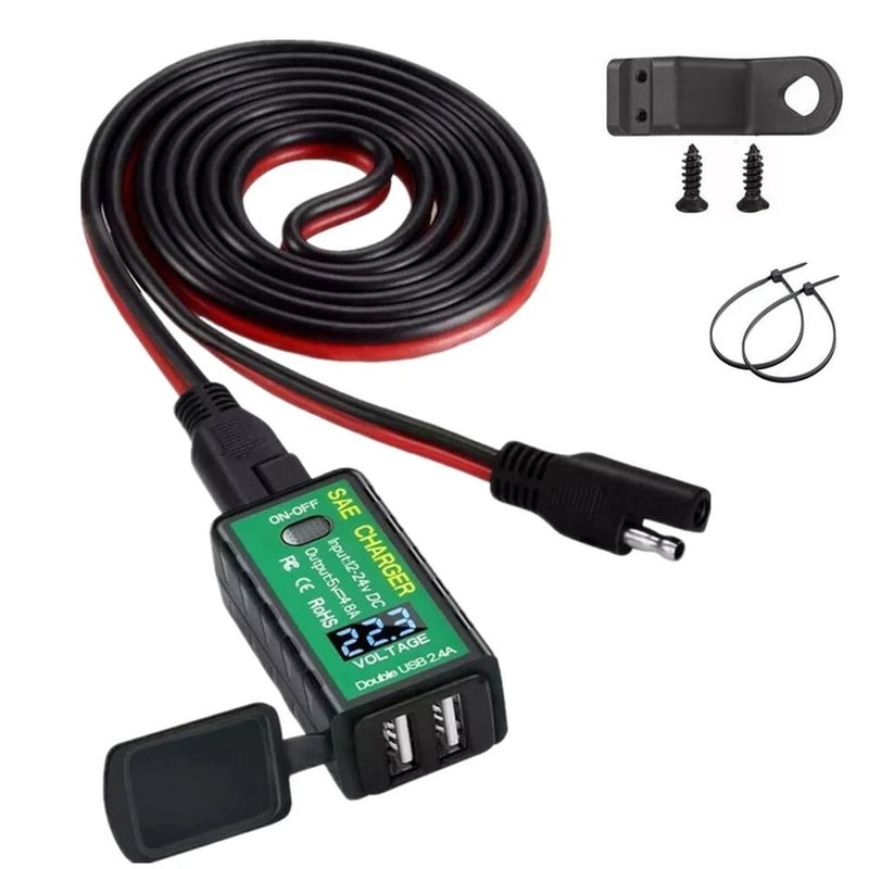 Waterproof Motorcycle USB Charger SAE To Dual USB Adapter With Voltmeter For ATV UTV 0