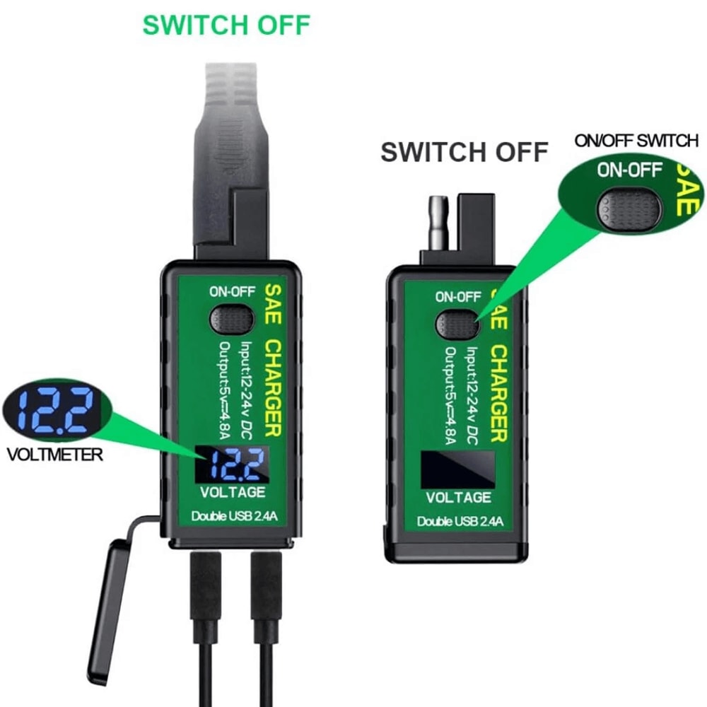 Waterproof Motorcycle USB Charger SAE To Dual USB Adapter With Voltmeter For ATV UTV 9
