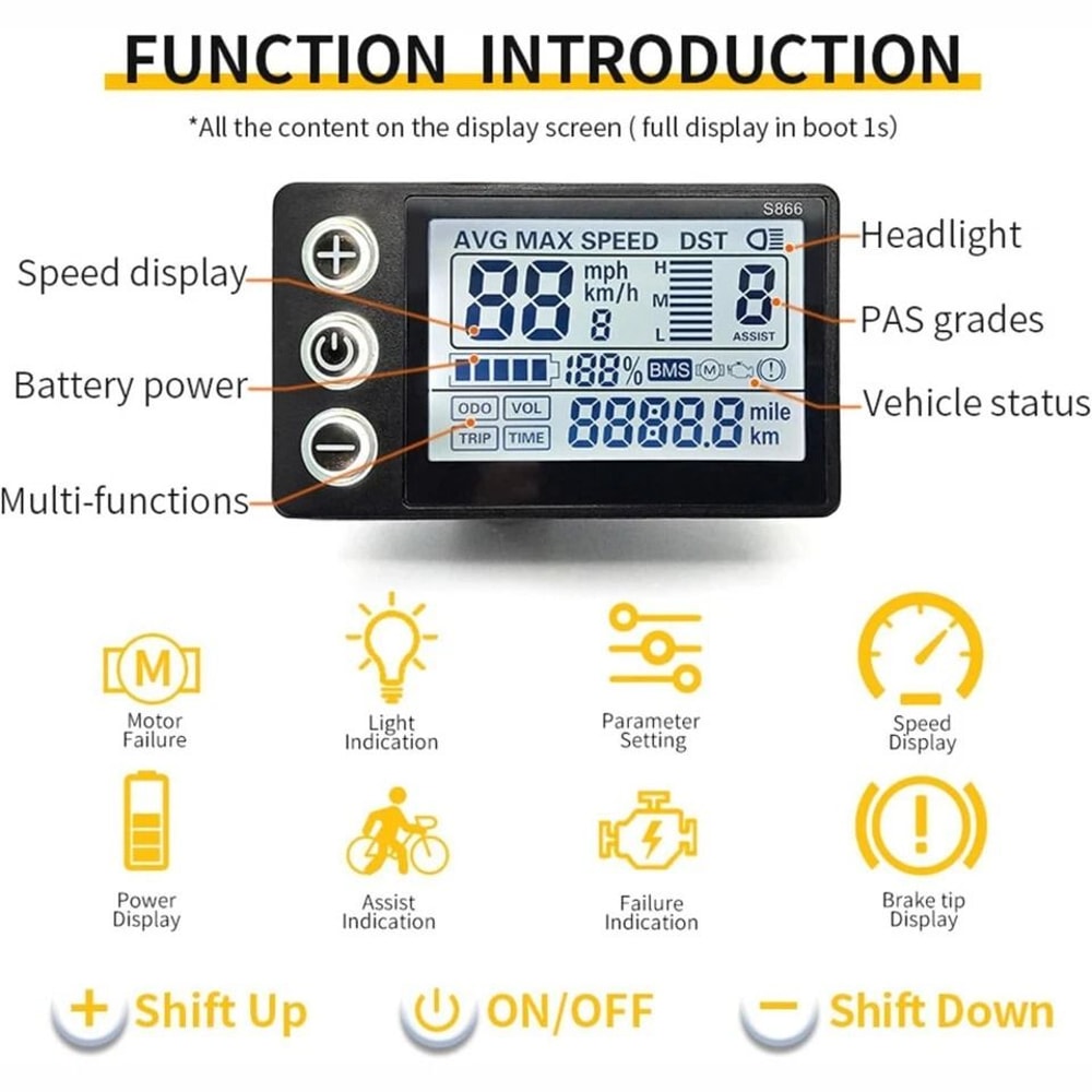 Mini EBike LCD Display Speedometer Waterproof Meter 3