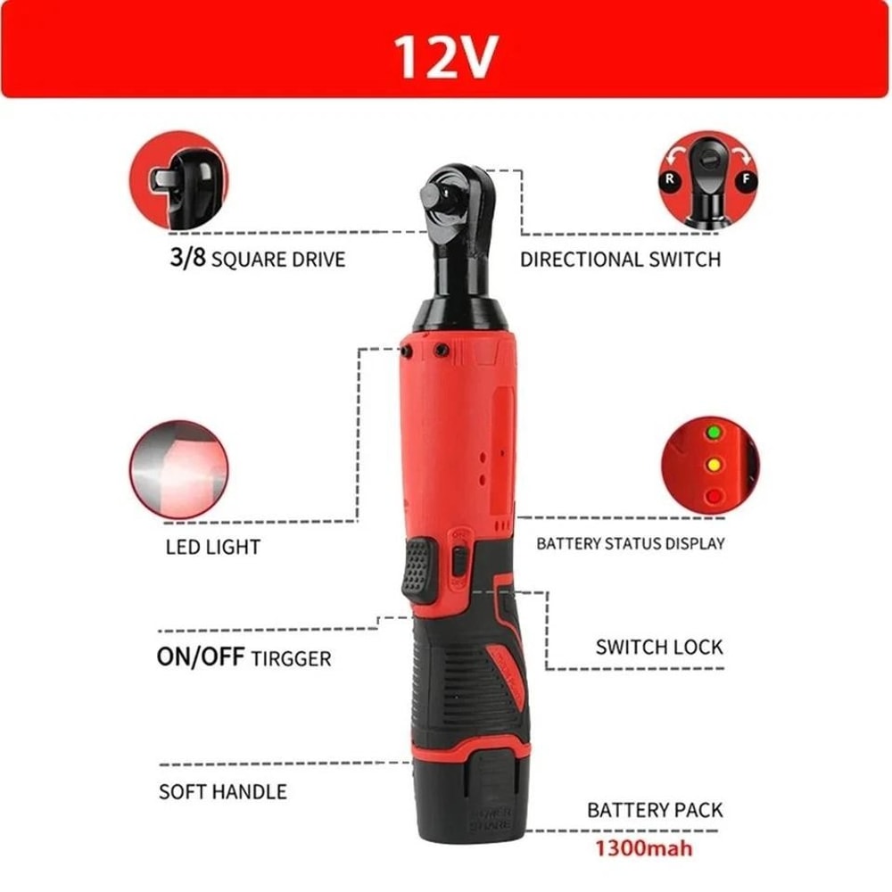 Cordless Electric Ratchet Wrench Drive Right Angle Power Tool 6