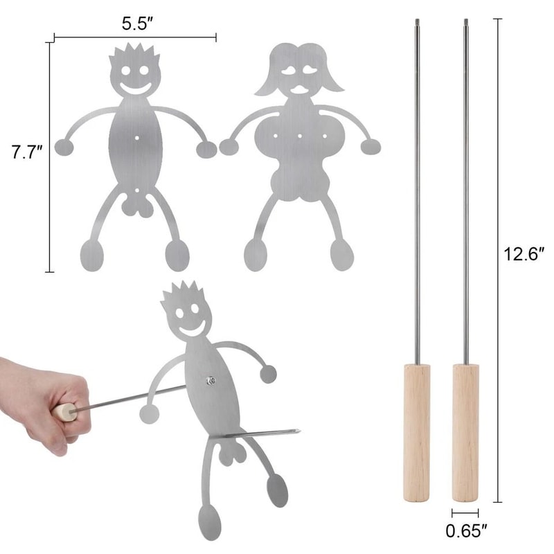 Funny Campfire Roasting Fork Set Hot Dog Roasting Sticks With Wood Handles 1