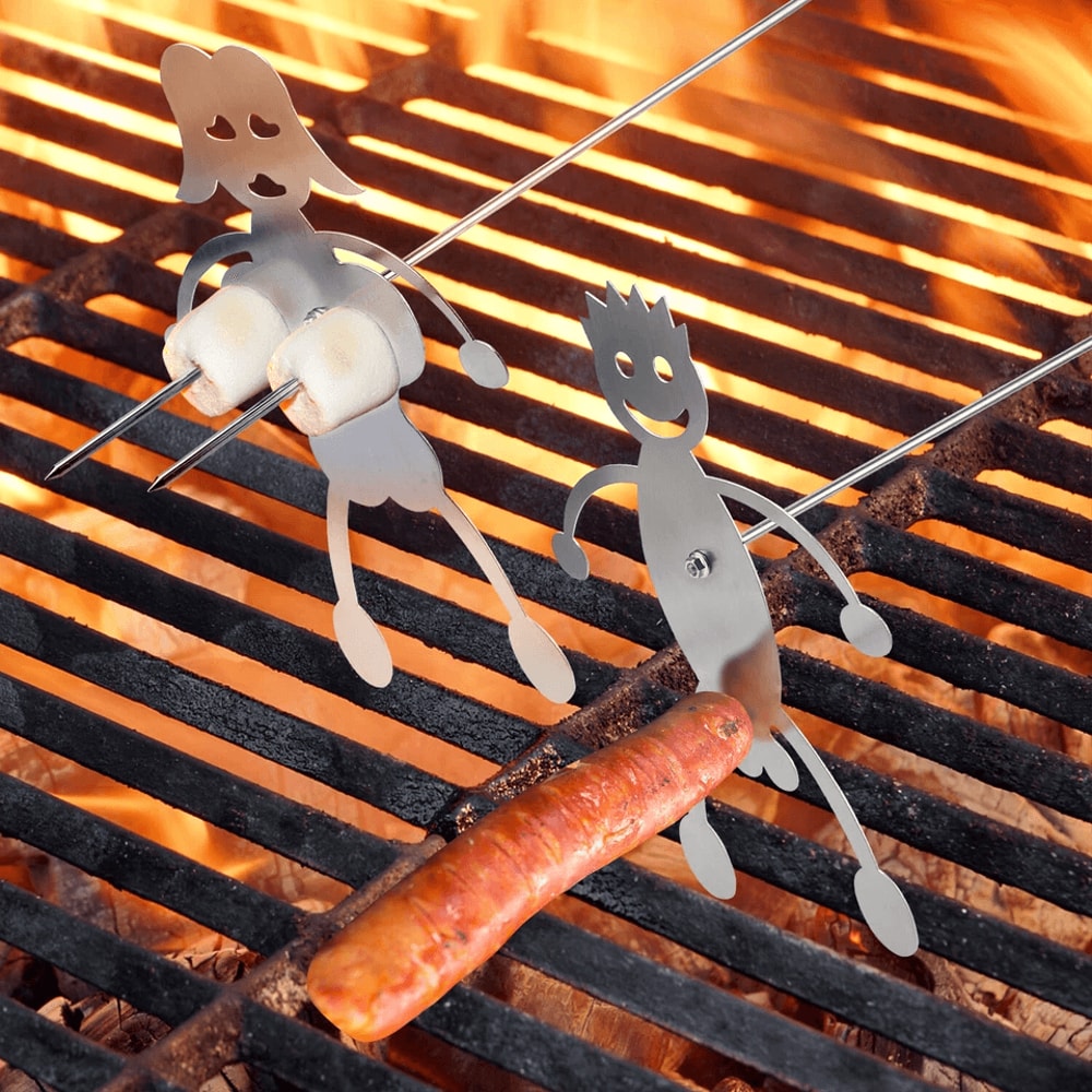 Funny Campfire Roasting Fork Set Hot Dog Roasting Sticks With Wood Handles 3