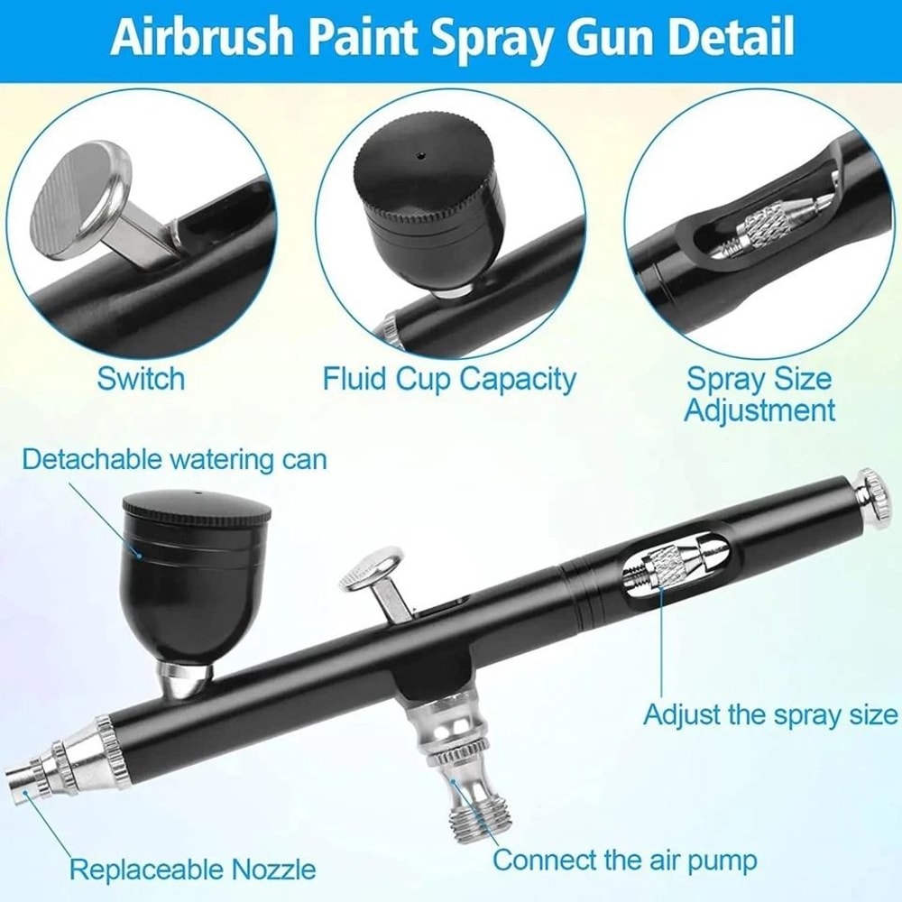 Dual Action Gravity Feed Airbrush Kit For Nail Art Tattoo Crafts 2