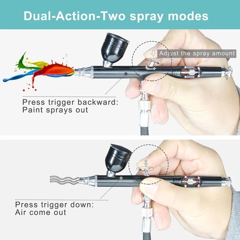 Dual Action Gravity Feed Airbrush Kit For Nail Art Tattoo Crafts 4