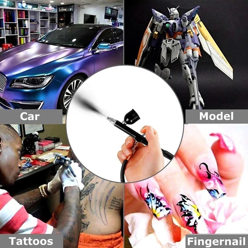 Dual Action Gravity Feed Airbrush Kit For Nail Art Tattoo Crafts 5