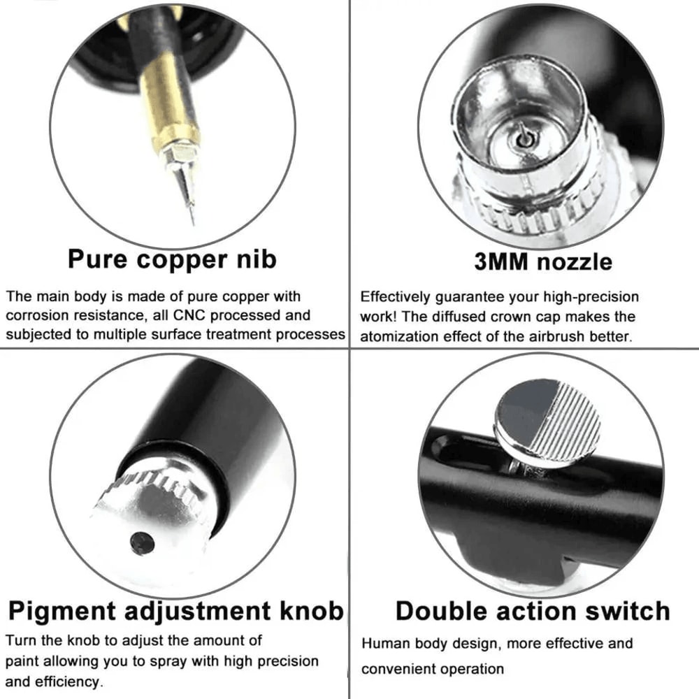 Dual Action Gravity Feed Airbrush Kit For Nail Art Tattoo Crafts 8