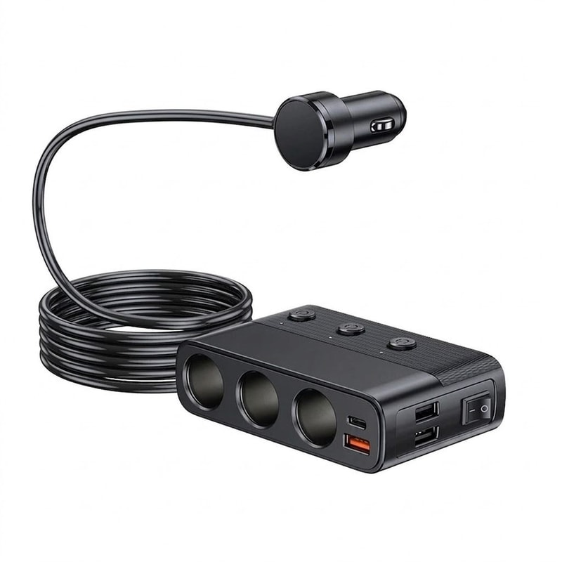 Car Cigarette Lighter Splitter With USB C Fast Charging And LED Voltmeter 0