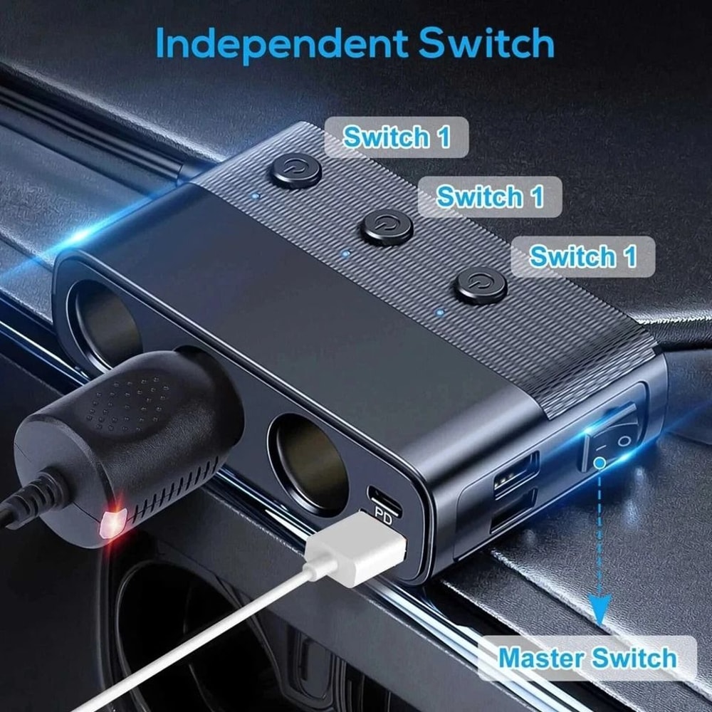 Car Cigarette Lighter Splitter With USB C Fast Charging And LED Voltmeter 2