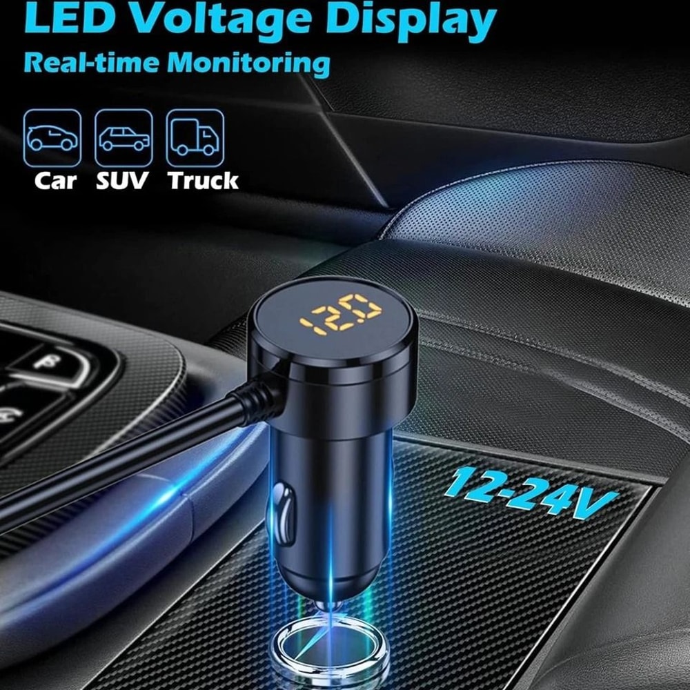 Car Cigarette Lighter Splitter With USB C Fast Charging And LED Voltmeter 3