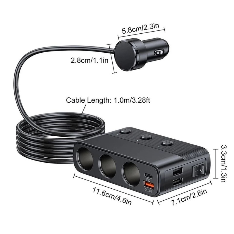 Car Cigarette Lighter Splitter With USB C Fast Charging And LED Voltmeter 8