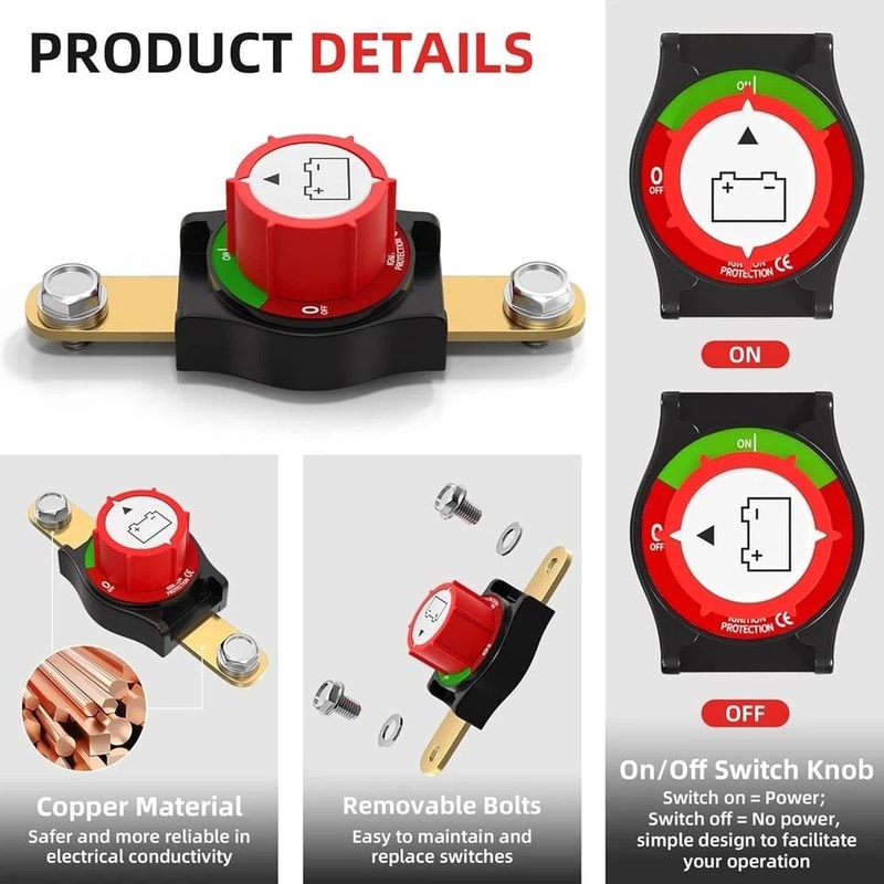 Side Post Battery Disconnect Switch Heavy Duty Battery Cut Off For Car RV Boat 2