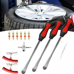 heavy duty motorcycle tire spoon tool kit with tire iron levers and rim protectors
