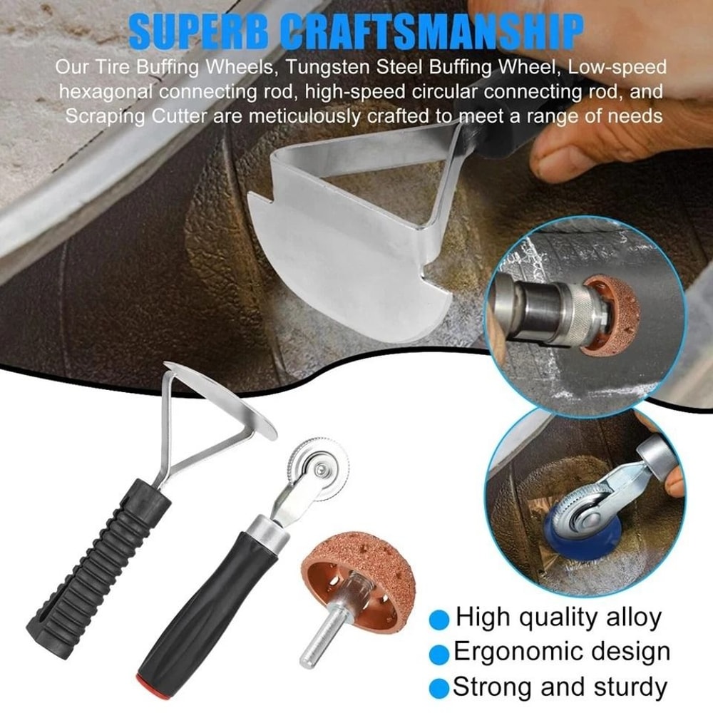 Tire Repair Kit With Tire Patch Roller And Liner Scraper For Car Truck 4