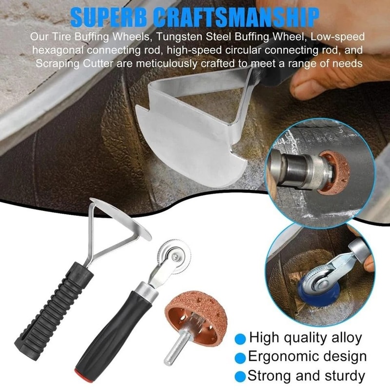 Tire Repair Kit With Tire Patch Roller And Liner Scraper For Car Truck 4