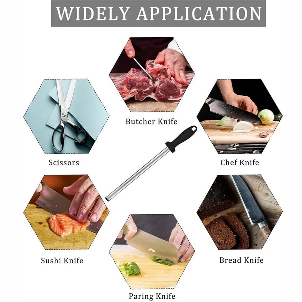 Diamond Sharpening Rod Kitchen Knife Honing Steel With Ergonomic Handle 5