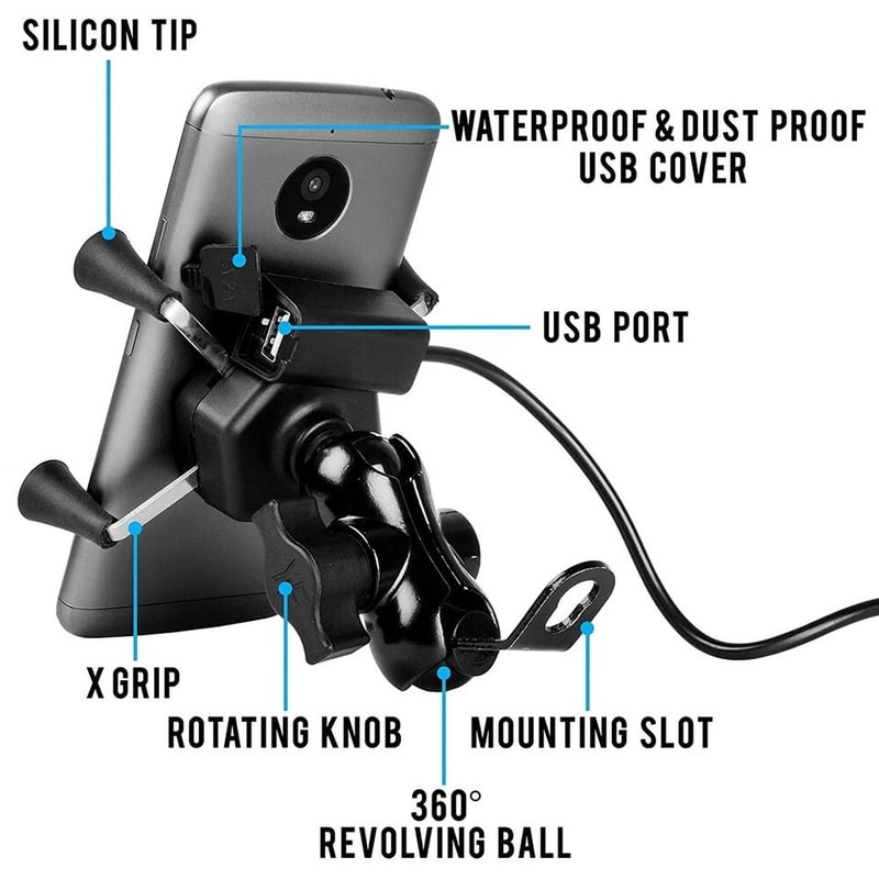 Motorcycle Phone Mount With USB Charger Waterproof GPS Holder For Bikes 6