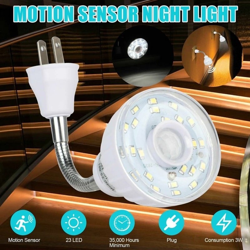 Motion Sensor Night Light Plug In LED Wall Lamp For Hallway Stairs Bedroom 2