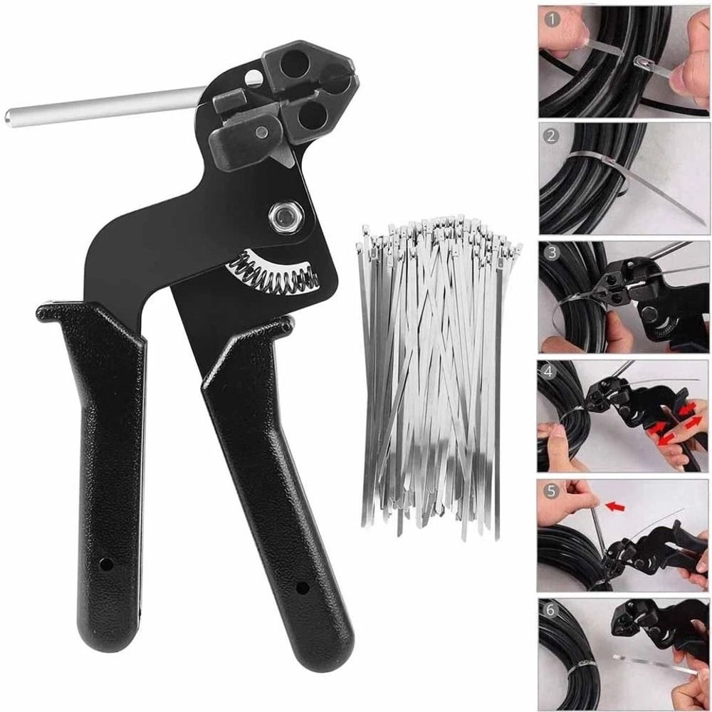 Heavy Duty Metal Zip Tie Gun Kit With Stainless Steel Zip Ties For Outdoor Fastening 1