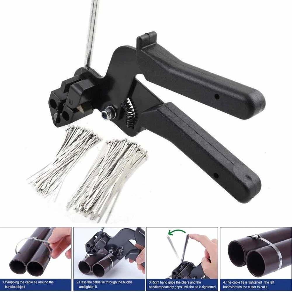 Heavy Duty Metal Zip Tie Gun Kit With Stainless Steel Zip Ties For Outdoor Fastening 3