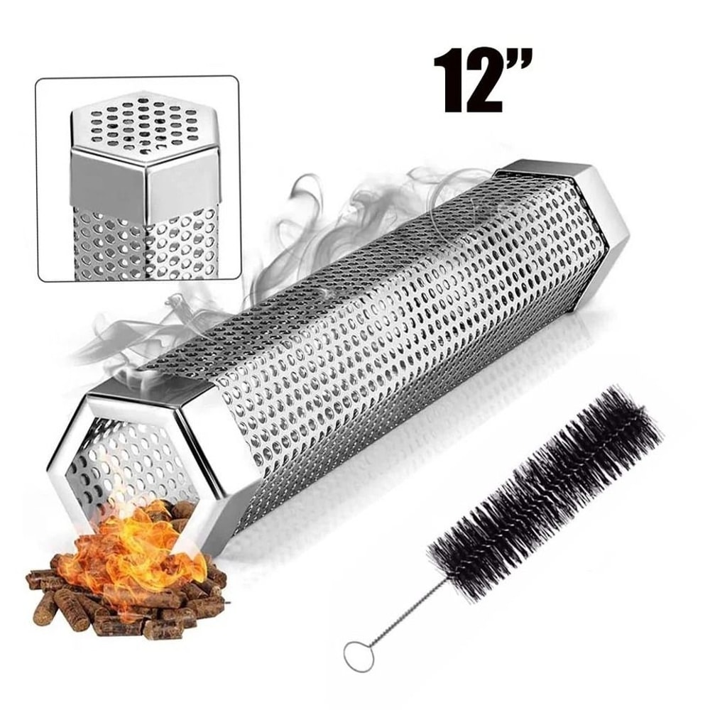 Pellet Smoker Tube With Brush Stainless Steel Smoke Tube For Pellet Grill BBQ 1