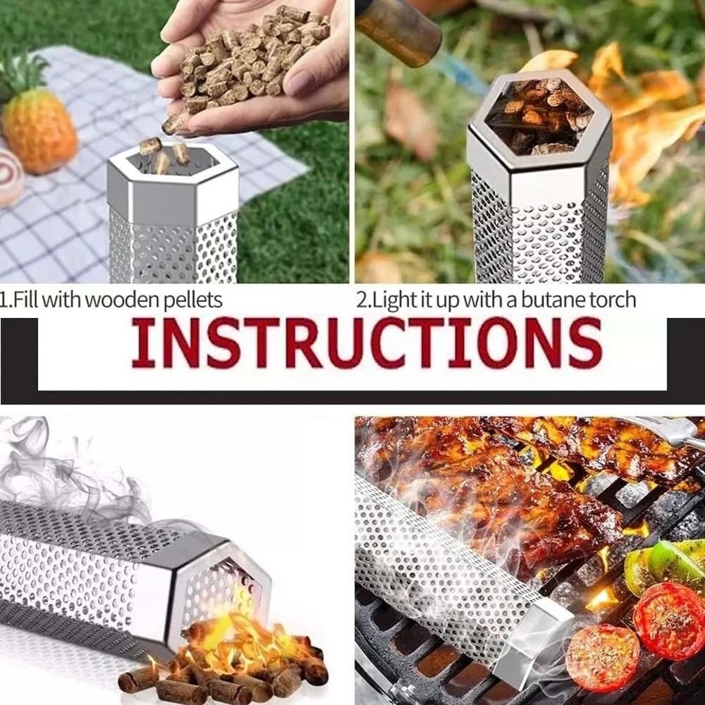 Pellet Smoker Tube With Brush Stainless Steel Smoke Tube For Pellet Grill BBQ 6