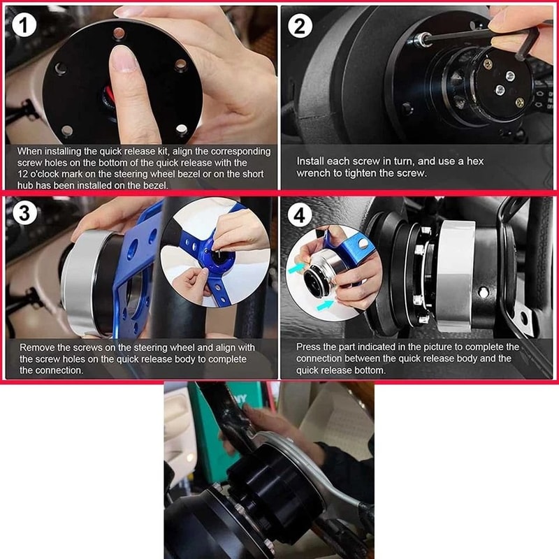 Universal Steering Wheel Quick Release Hub Adapter Hole Snap Off Boss Kit Black 3