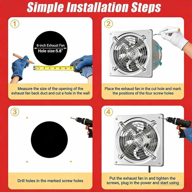 Wall Mount Exhaust Fan CFM Metal Ventilation Fan With Switch 4