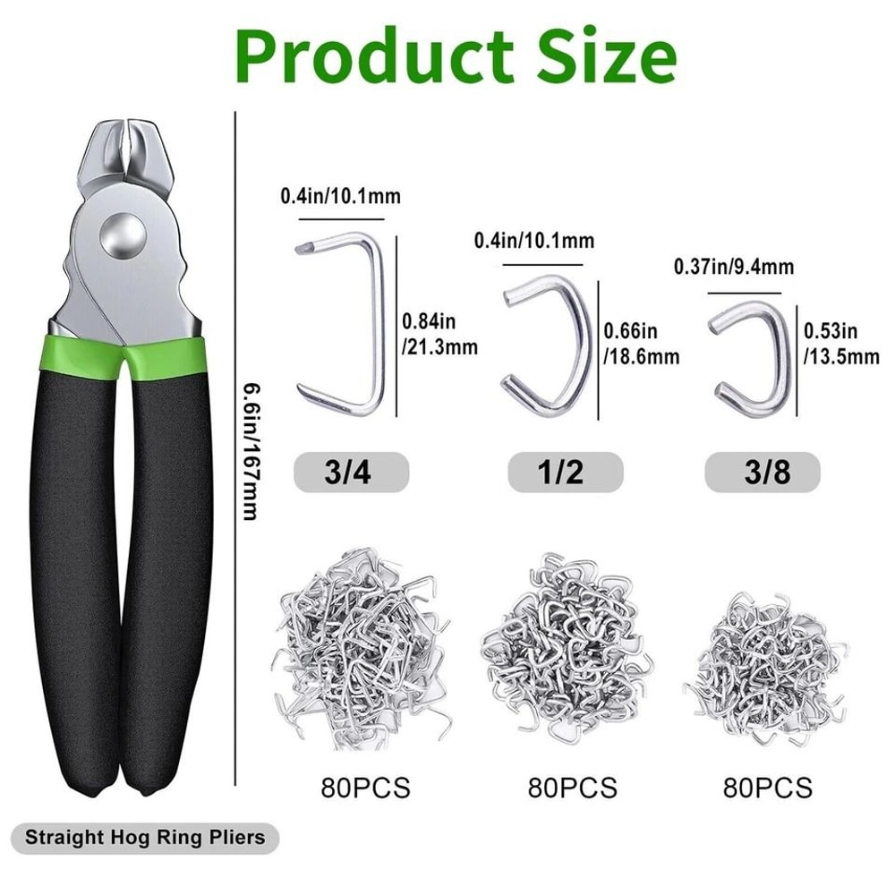 Heavy Duty Hog Ring Pliers Kit With Hog Rings For Upholstery Seat Cover Repair And Fencing 6