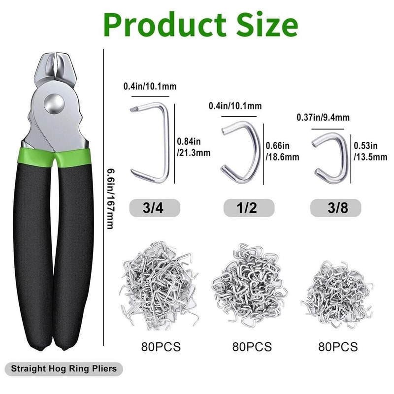 Heavy Duty Hog Ring Pliers Kit With Hog Rings For Upholstery Seat Cover Repair And Fencing 6