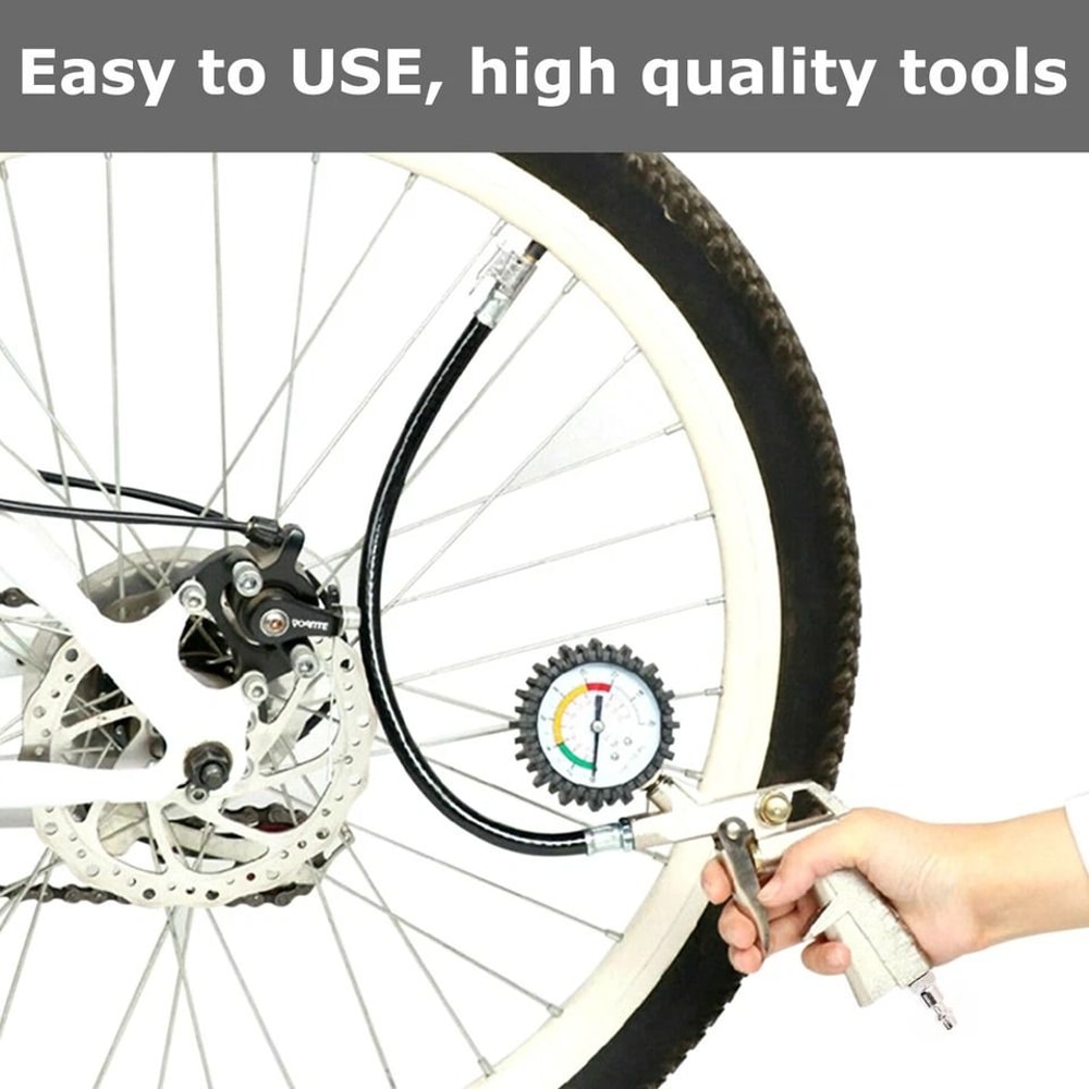 PSI Tire Inflator Gauge With Flexible Hose And Air Chuck Pistol Grip For Air Compressors 9