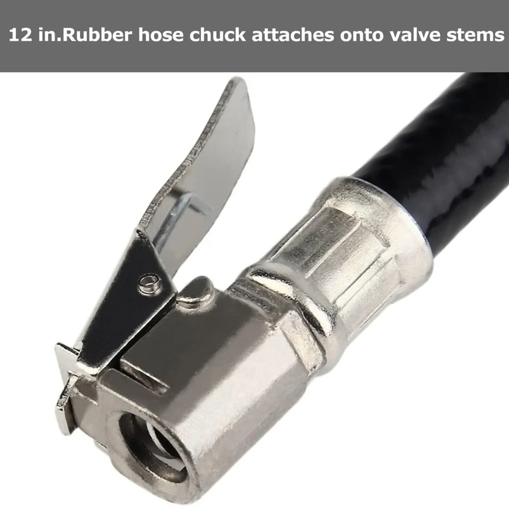 PSI Tire Inflator Gauge With Flexible Hose And Air Chuck Pistol Grip For Air Compressors 2