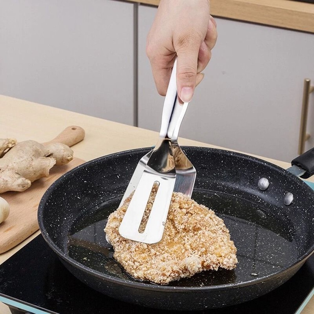 Stainless Steel Steak Clamp BBQ Food Tongs For Meat Bread And Grilling 0