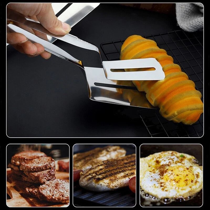 Stainless Steel Steak Clamp BBQ Food Tongs For Meat Bread And Grilling 2